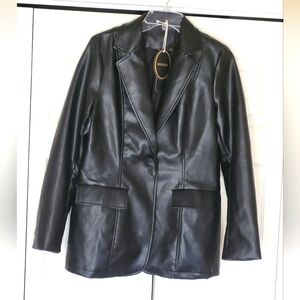 Risissida Women's Faux Leather Blazer Jacket Size Small Black